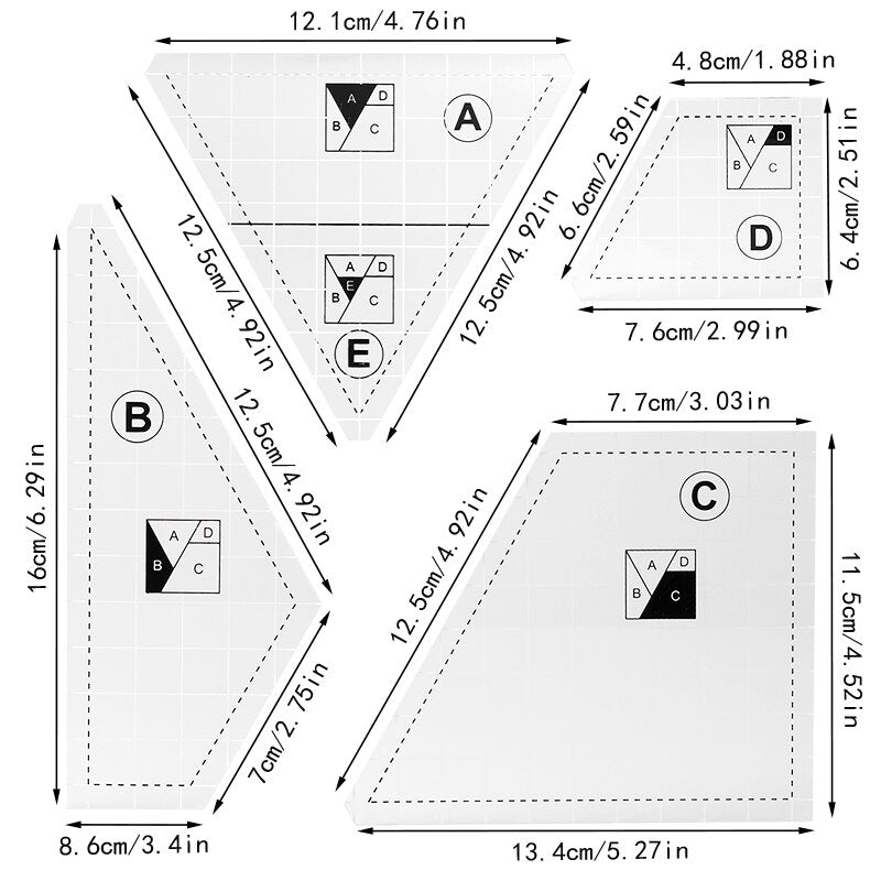 Creative Quilting Cutting Template (4 pcs set)