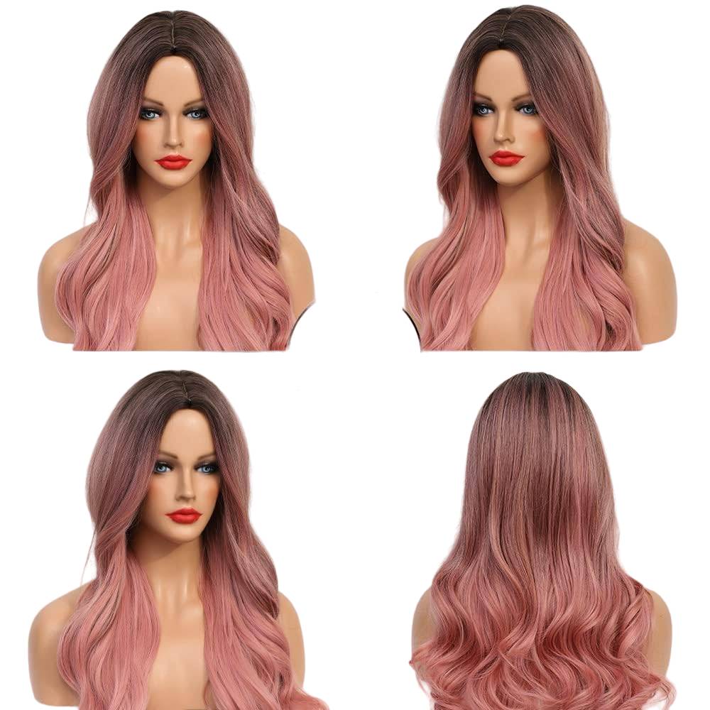 Long Wavy Wig Ombre Pink