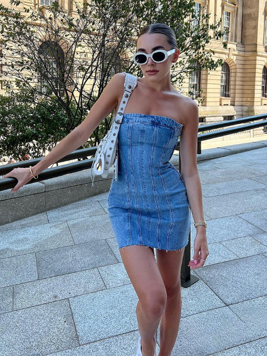 Blue Denim Mini Party Dress